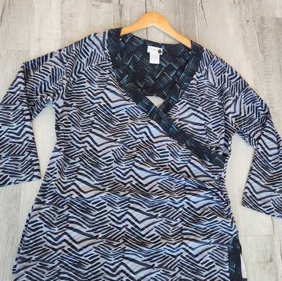 Soft Surroundings sz 2X Blue Bengal Print Faux Wrap Surplice Knit Tunic - Picture 1 of 10